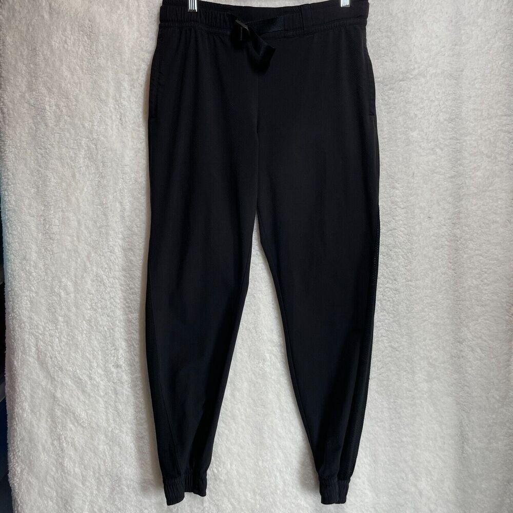 Athleta Black Mesh Quest‎ Joggers Size 6 Lightweight Buckle Athleisure Workout